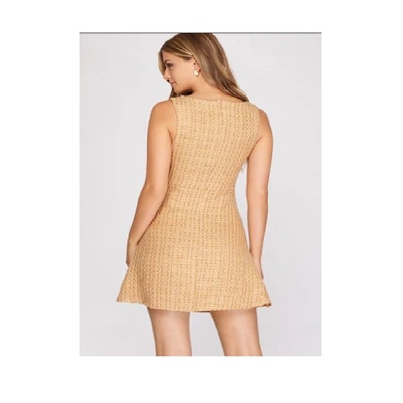 Classic Tweed Dress Sleeveless Fit & Flare Professional Work Dress Shift Dress - Picture 3 of 5